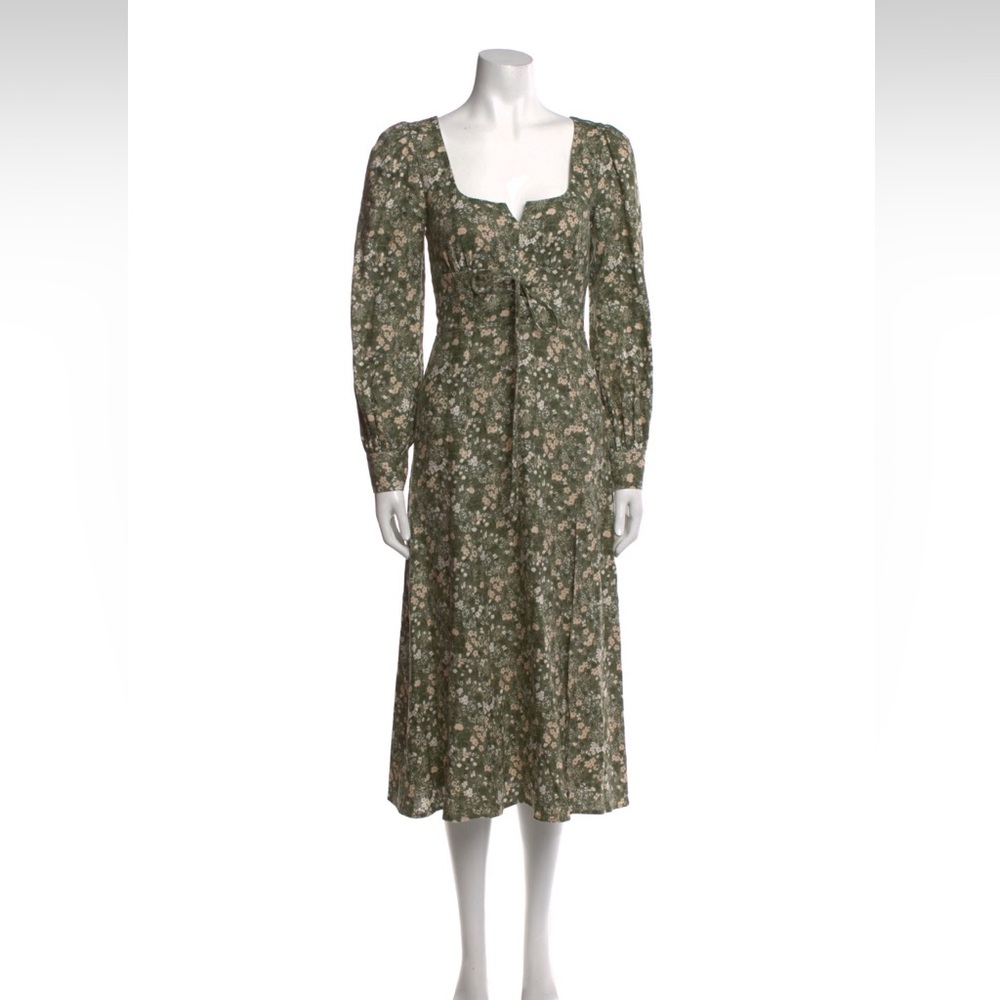 Like New Reformation Floral Green Long Sleeve Midi Dress